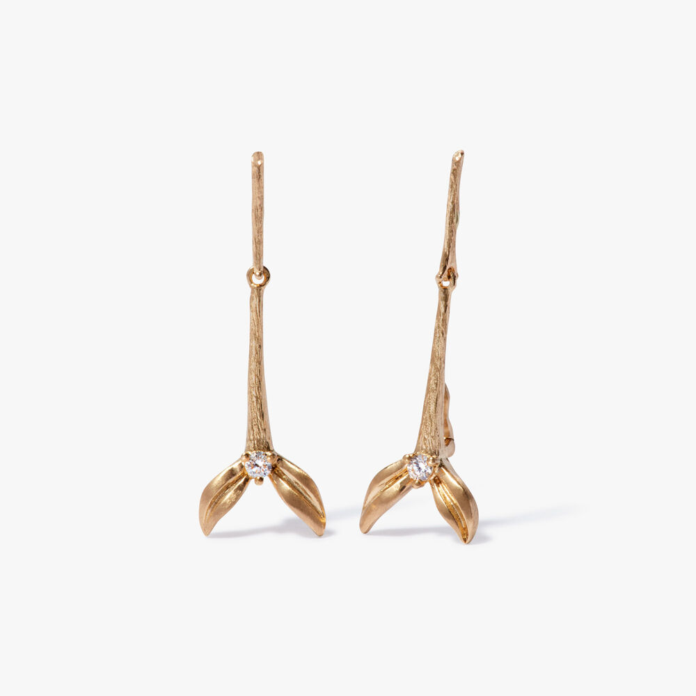 Tulips 18ct Yellow Gold Diamond Stem Earrings | Annoushka jewelley